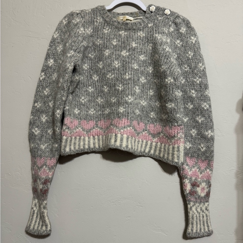 LoveShackFancy Rosie Pointelle Grey/GrayAlpaca Wool Pullover Sweater (S) - Picture 4 of 10